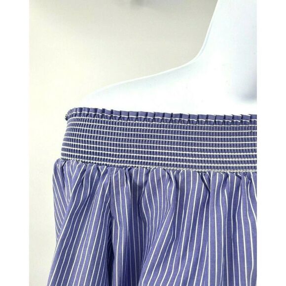 J.Crew Womens Off-The-Shoulder Top Shirt size 4 Blue White Pinstriped Shirring - Picture 5 of 11